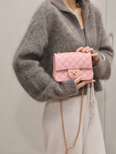 Chan*l classic woman’s 11 handbag pink with bag handle bell 18cm - image 9