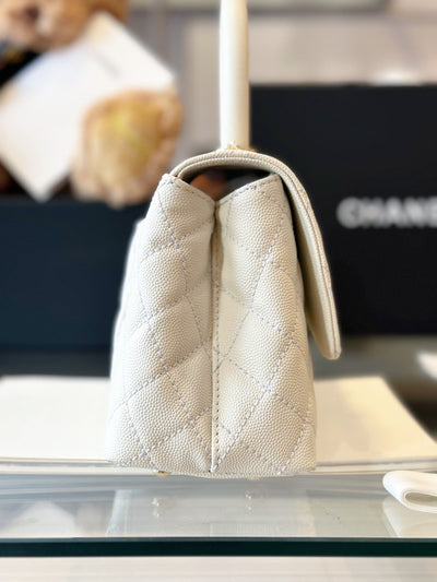 Chan*l coco replica 11 handbag lizard skin white with lock gold 23cm - image 5