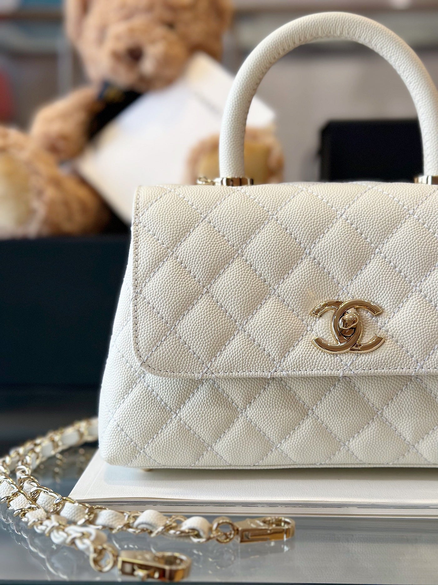 Chan*l coco replica 11 handbag lizard skin white with lock gold 23cm - image 6