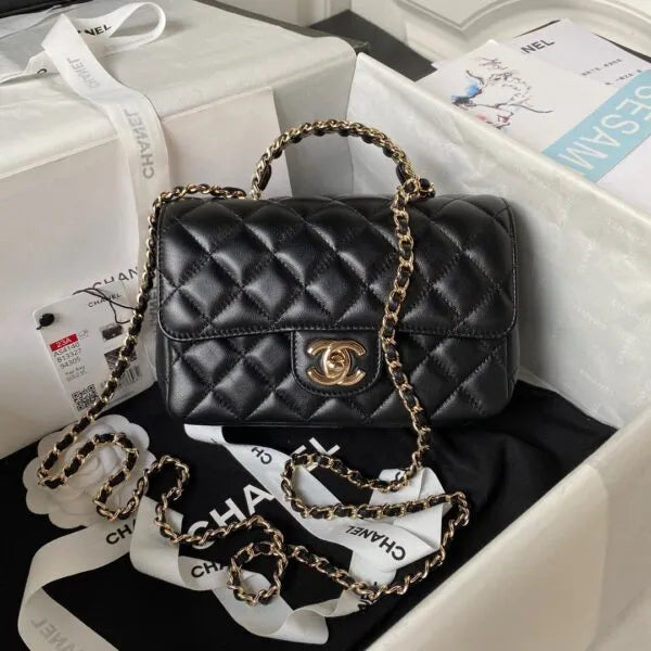 Chan*l handbags black demi lock gold wrinkled skin 20cm - main image