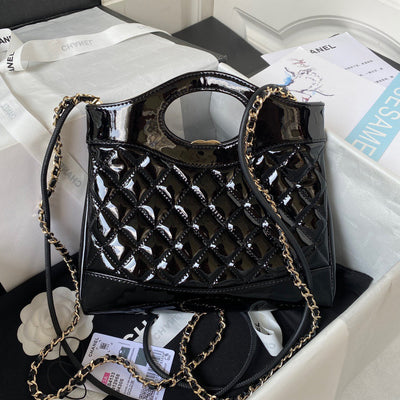 Chan*l mini shopping bag handbags shiny leather lock gold 31cm - image 5