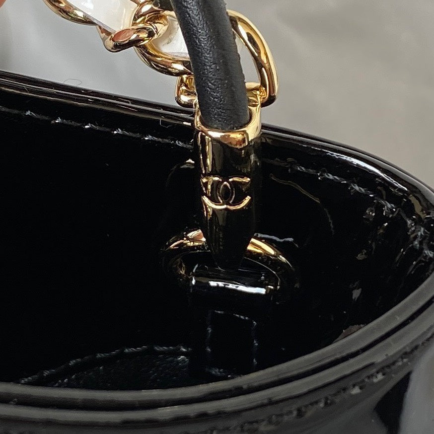 Chan*l mini shopping bag handbags shiny leather lock gold 31cm - image 6