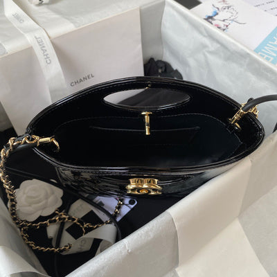 Chan*l mini shopping bag handbags shiny leather lock gold 31cm - image 7