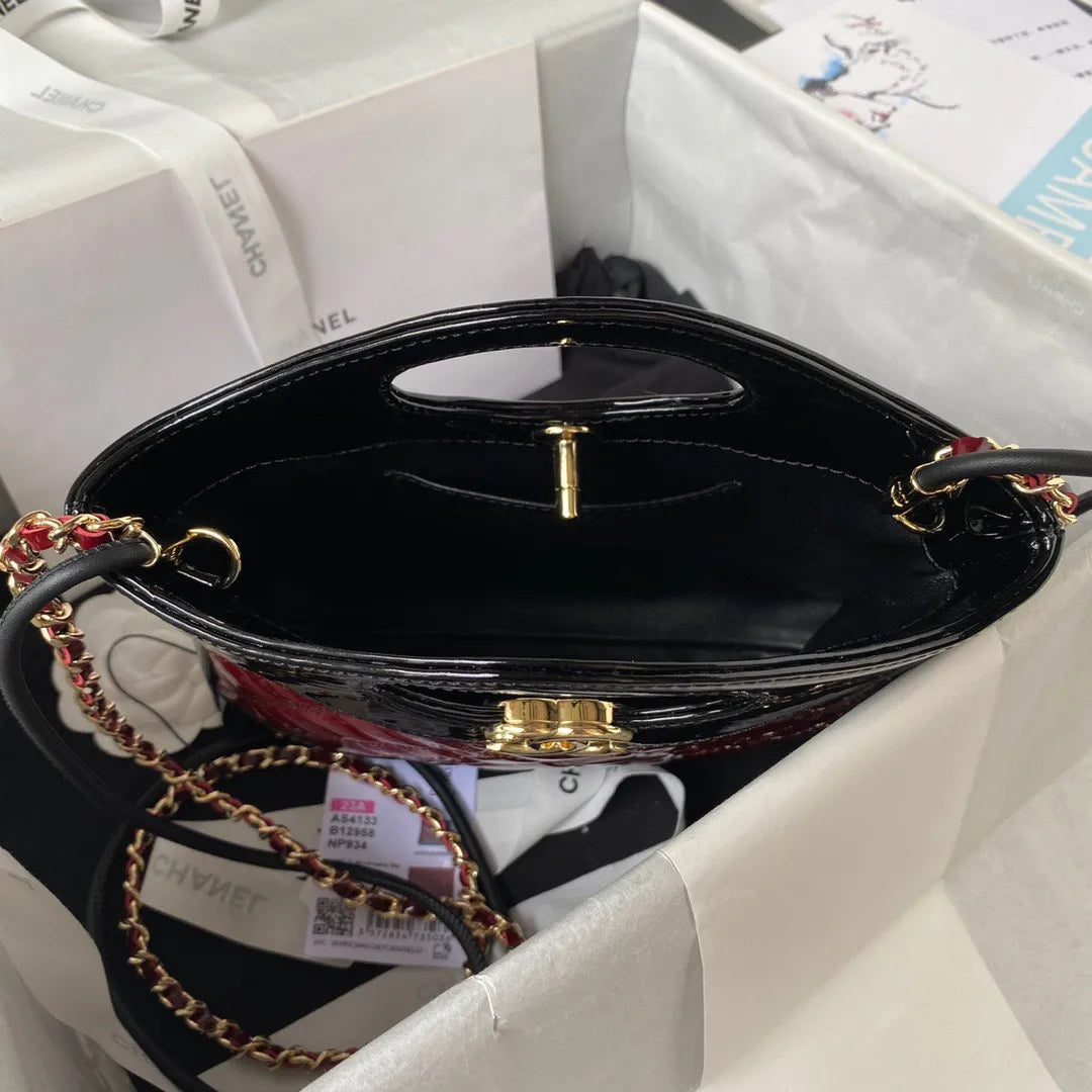 Chan*l mini shopping bag handbags red shiny leather 31cm - image 6