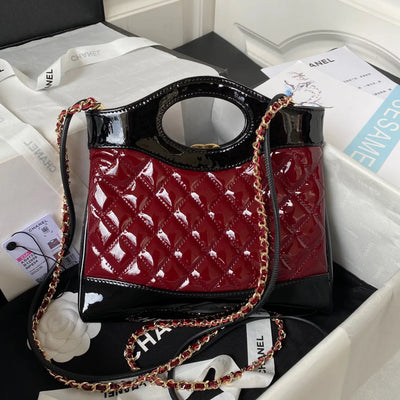 Chan*l mini shopping bag handbags red shiny leather 31cm - image 7