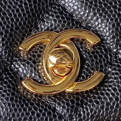 Chan*l woc charm replica 11 handbag lizard skin black with gold lock 20cm - image 4
