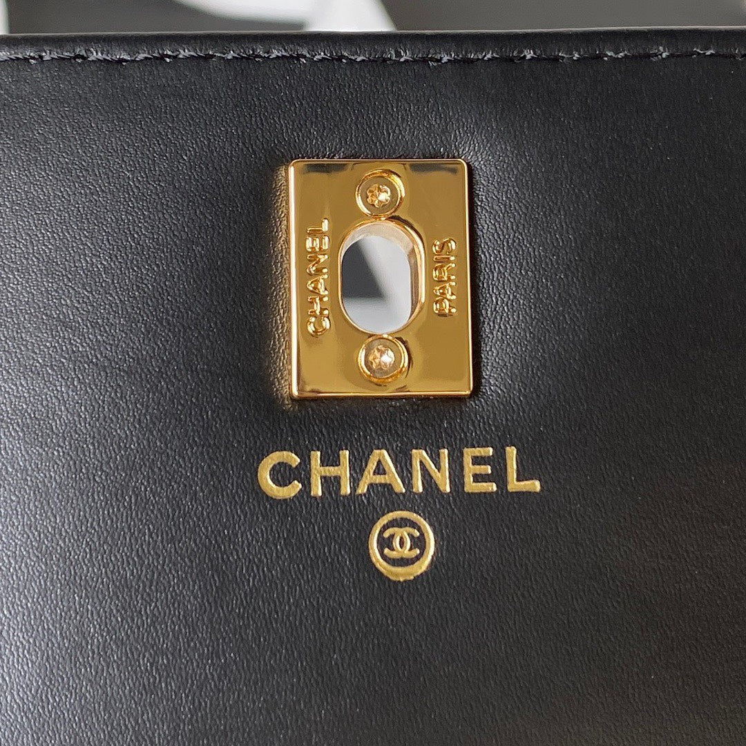 Chan*l handle bag lumpy skin handbags black with lock gold 19cm - image 5