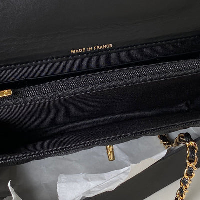 Chan*l handle bag lumpy skin handbags black with lock gold 19cm - image 6