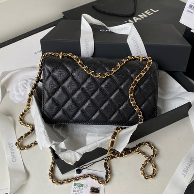 Chan*l handle bag lumpy skin handbags black with lock gold 19cm - image 9