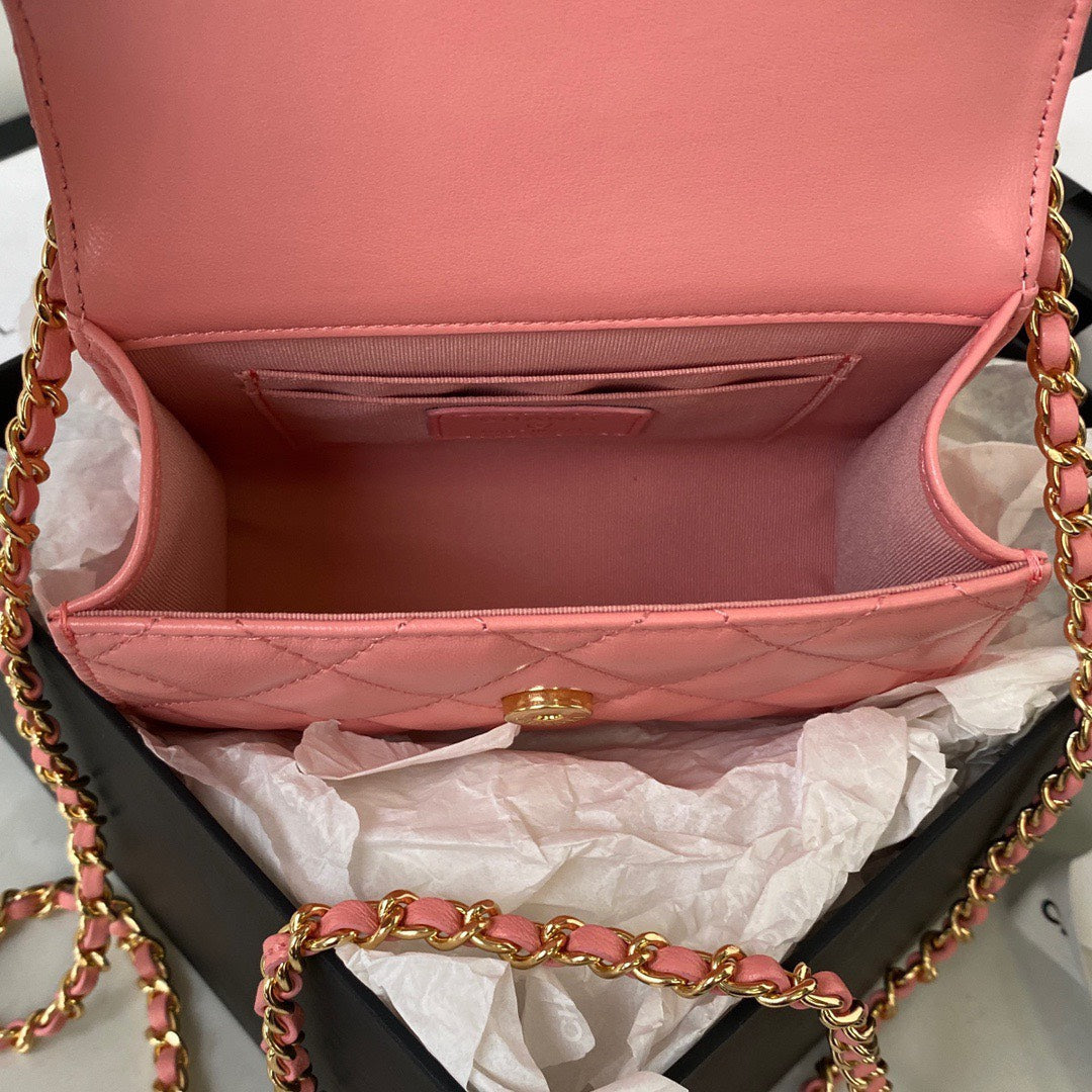 Chan*l woc pink handbags with pearl handle 11.5×14.5×5.5cm - image 2