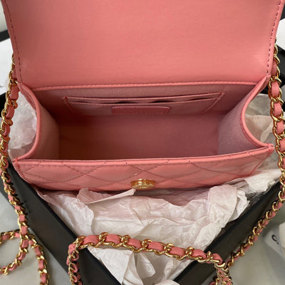 Chan*l woc pink handbags with pearl handle 11.5×14.5×5.5cm - image 2