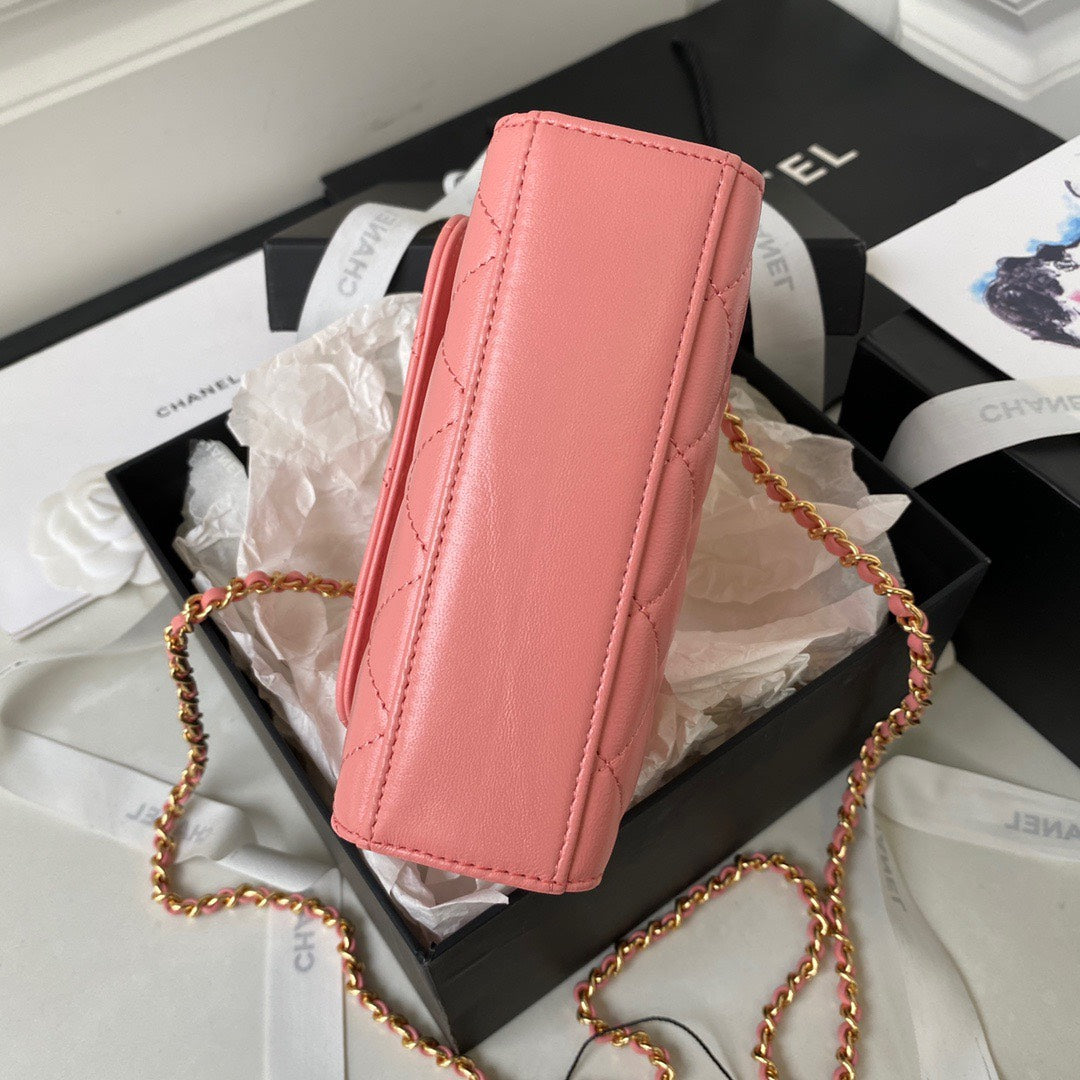 Chan*l woc pink handbags with pearl handle 11.5×14.5×5.5cm - image 3