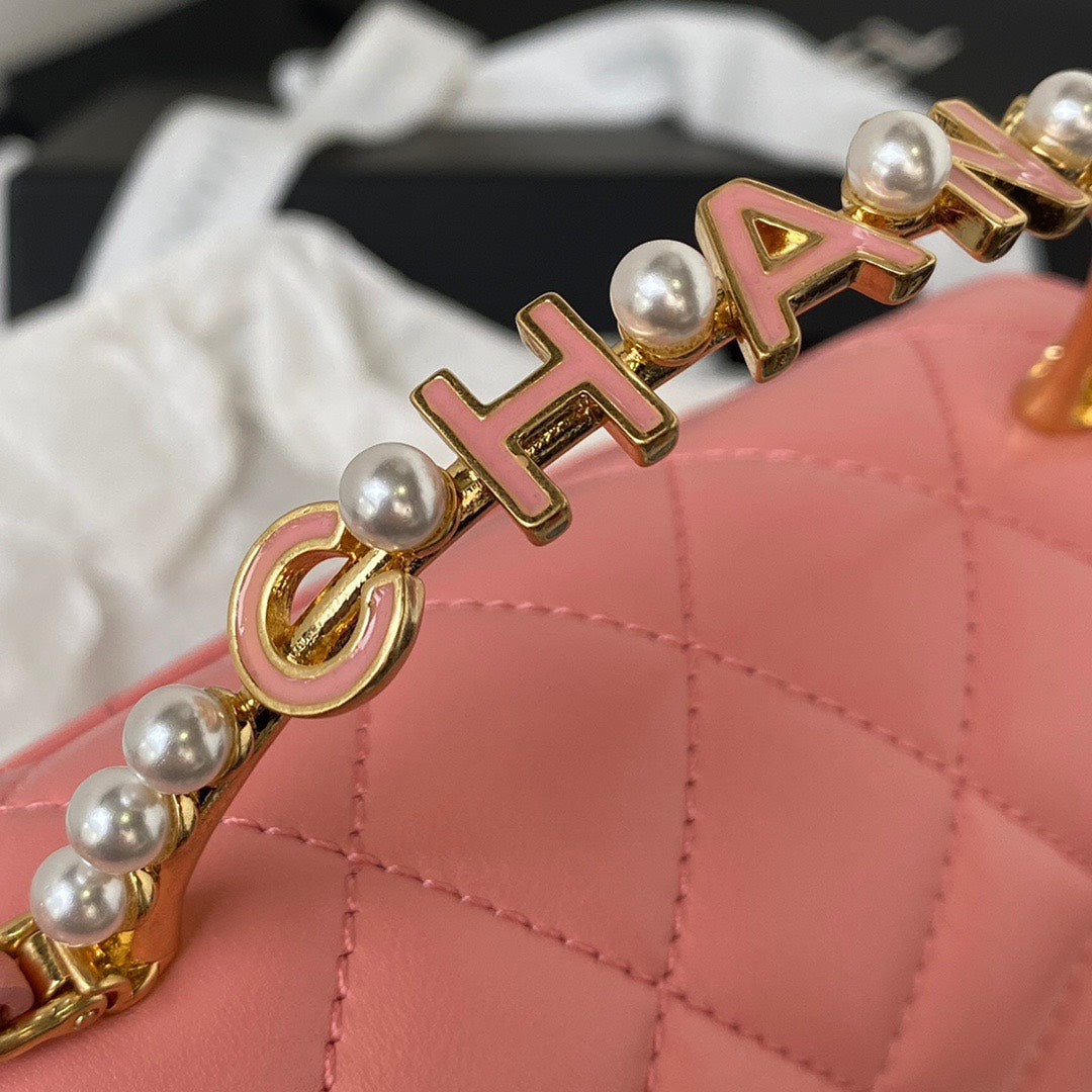 Chan*l woc pink handbags with pearl handle 11.5×14.5×5.5cm - image 4