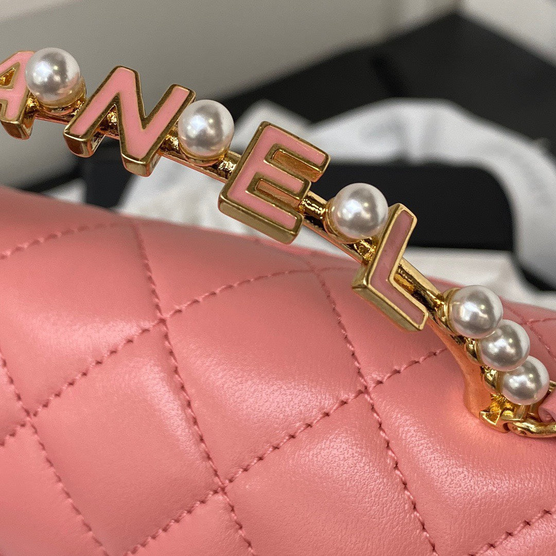 Chan*l woc pink handbags with pearl handle 11.5×14.5×5.5cm - image 8