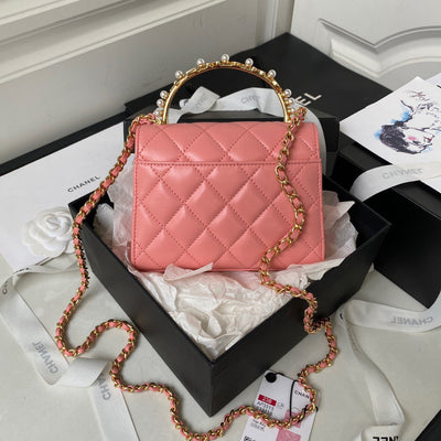 Chan*l woc pink handbags with pearl handle 11.5×14.5×5.5cm - image 9