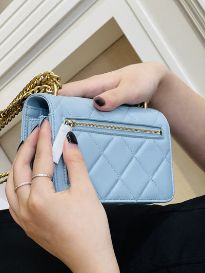 Chan*l woc mini 11 handbag woman’s blue smooth leather 15cm - image 2