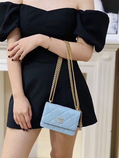 Chan*l woc mini 11 handbag woman’s blue smooth leather 15cm - image 3