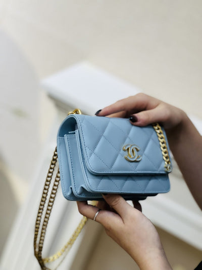 Chan*l woc mini 11 handbag woman’s blue smooth leather 15cm - image 4