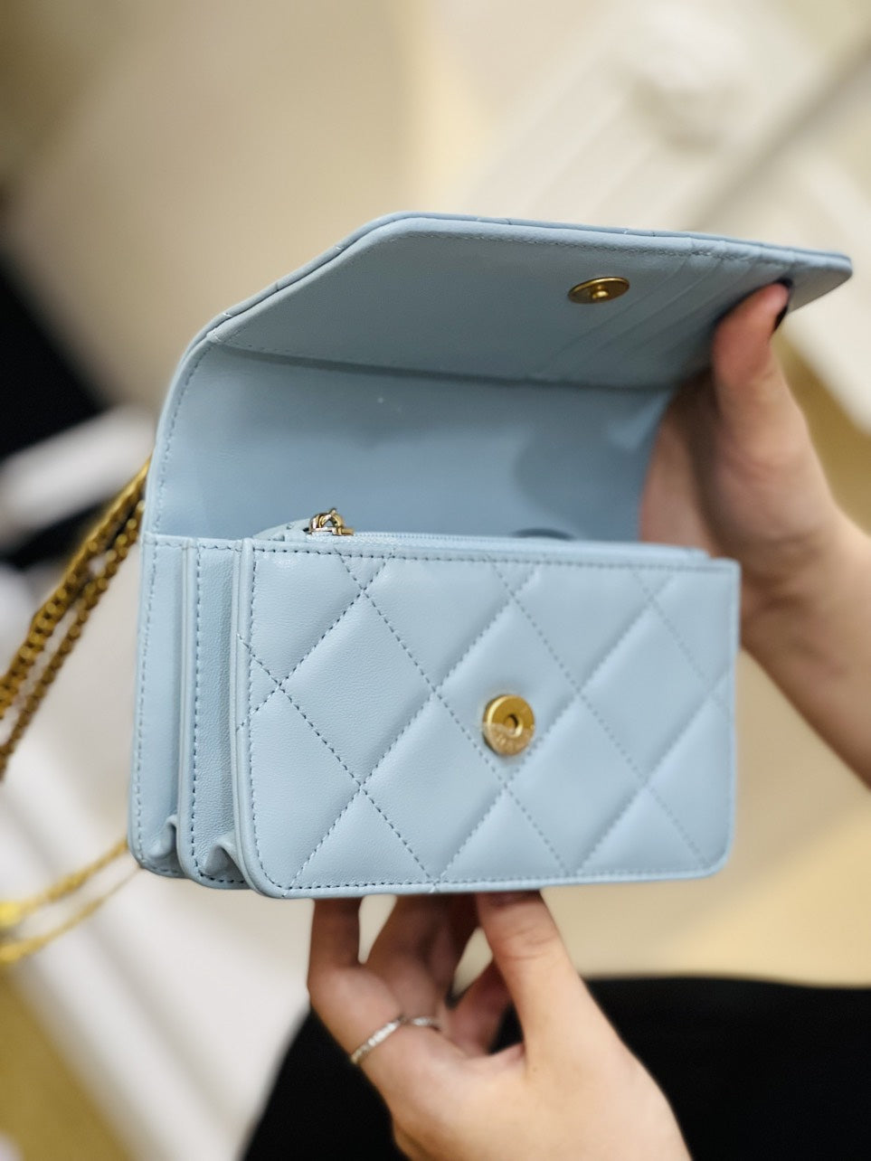 Chan*l woc mini 11 handbag woman’s blue smooth leather 15cm - image 5