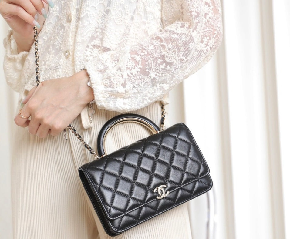 Chan*l woc handbags lock silver mix handle leather 19x12cm - image 2