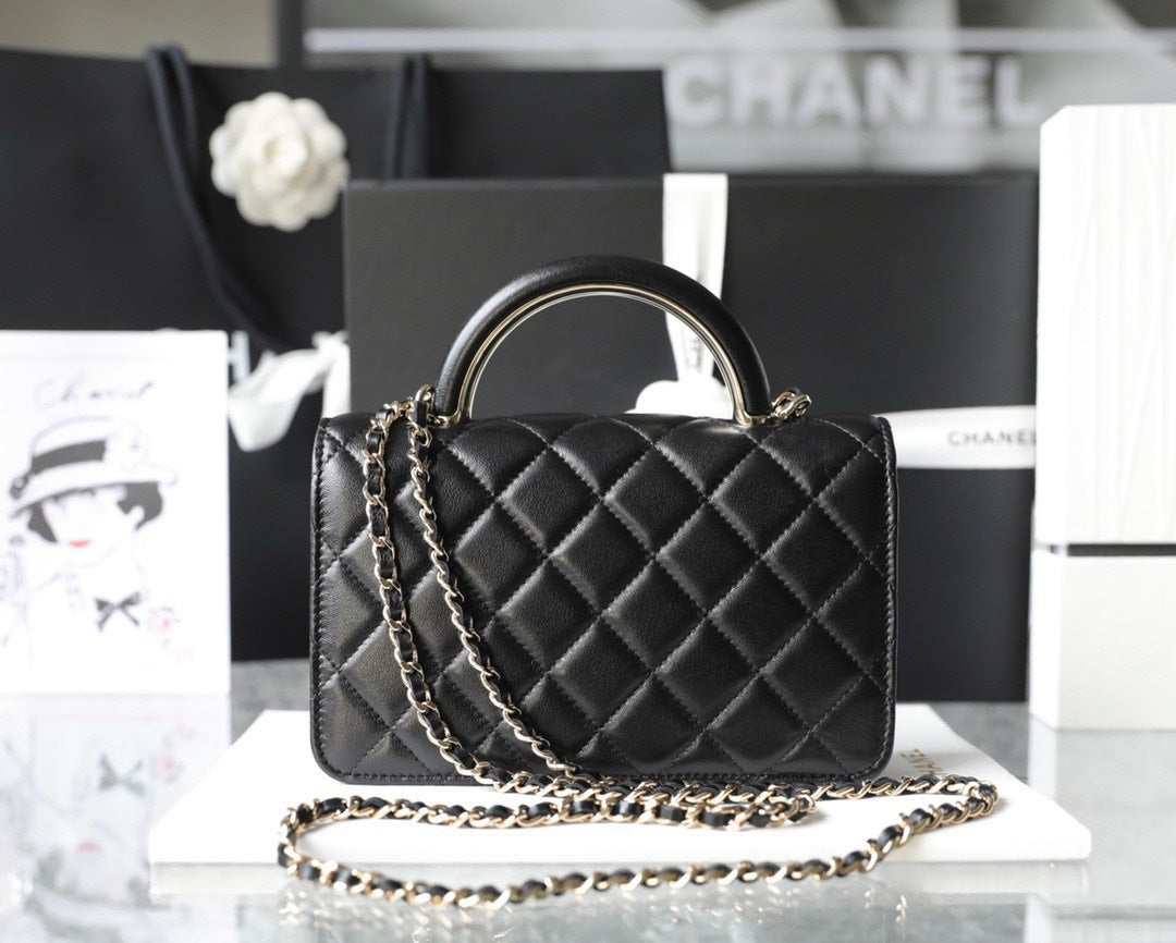 Chan*l woc handbags lock silver mix handle leather 19x12cm - image 6