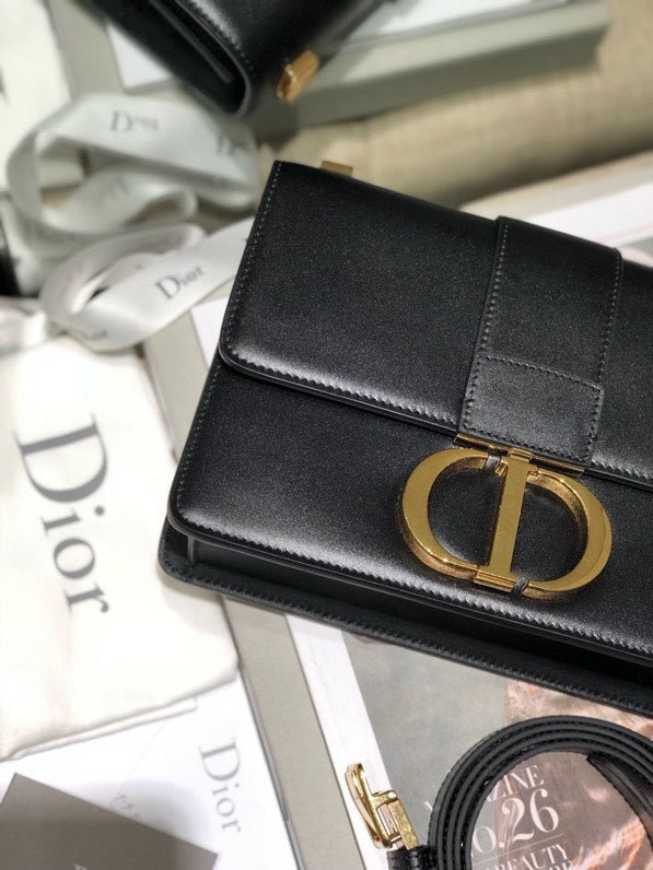 Di*r 30 montaigne super high-quality women’s handbag black with gold lock 24x17x8cm - image 5