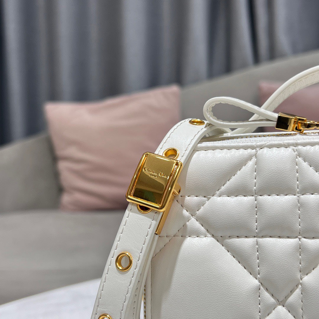 Di*r plaid replica 1:1 high quality handbag smooth white leather 18cm - image 2
