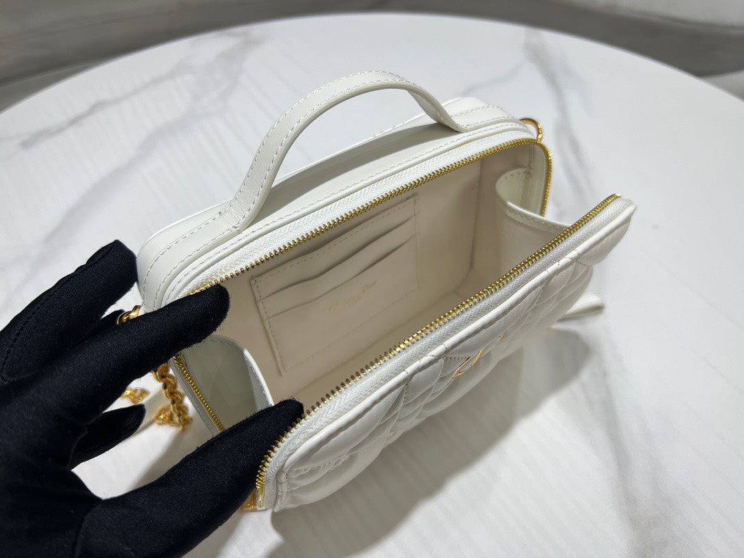 Di*r plaid replica 1:1 high quality handbag smooth white leather 18cm - image 3