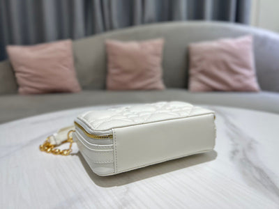 Di*r plaid replica 1:1 high quality handbag smooth white leather 18cm - image 4