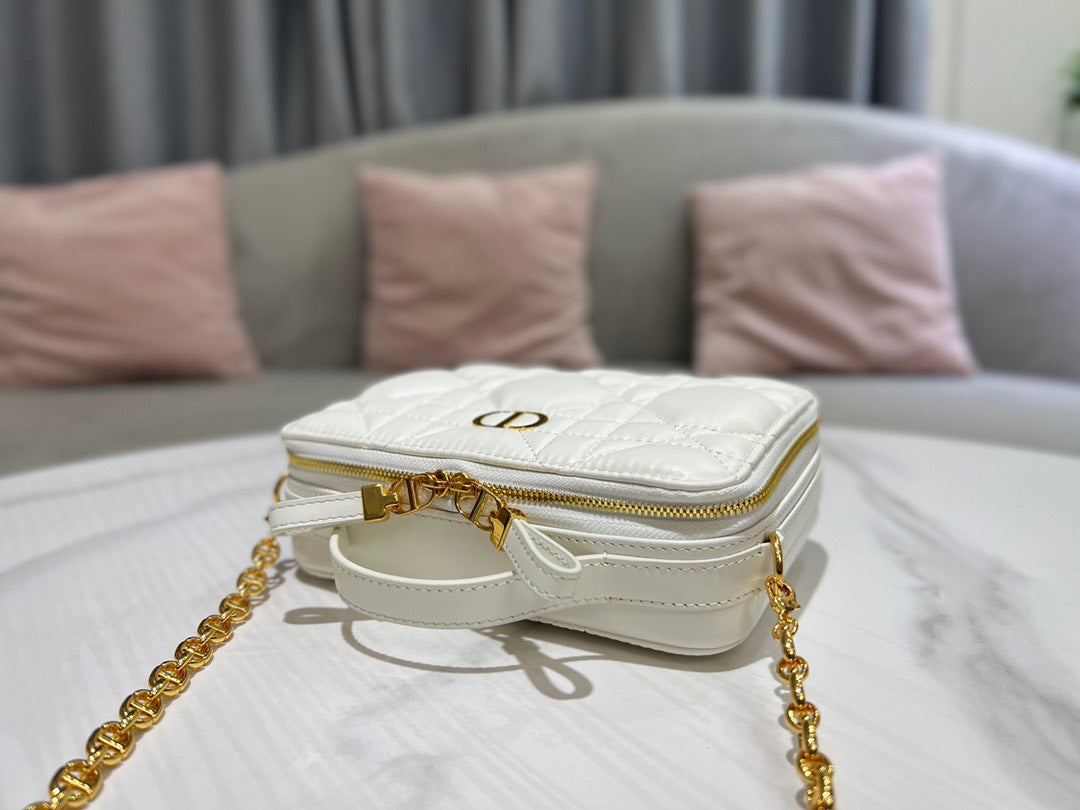 Di*r plaid replica 1:1 high quality handbag smooth white leather 18cm - image 5