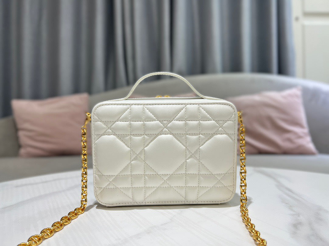 Di*r plaid replica 1:1 high quality handbag smooth white leather 18cm - image 6