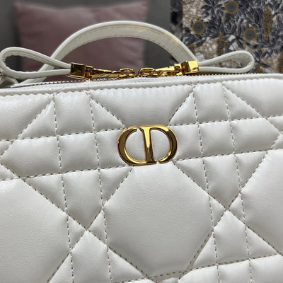 Di*r plaid replica 1:1 high quality handbag smooth white leather 18cm - image 8