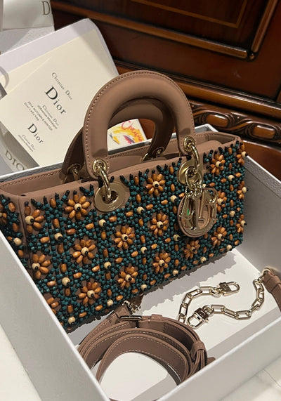 Di*r d-joy medium handbag with beaded pattern like auth 26cm - image 6