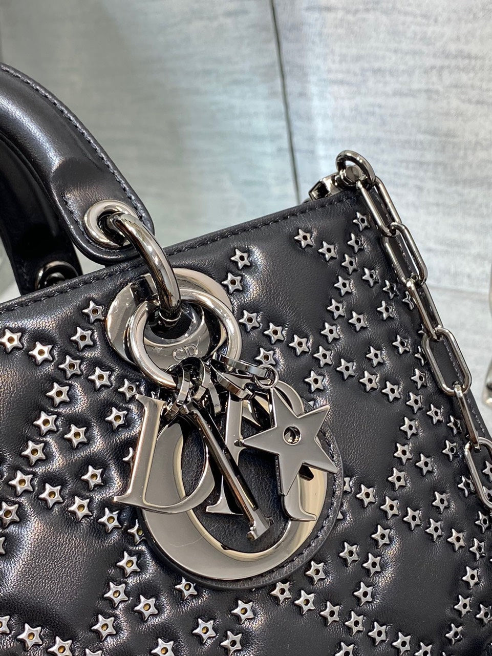 Di*r d-joy super premium black handbag with star studs 26cm - image 4