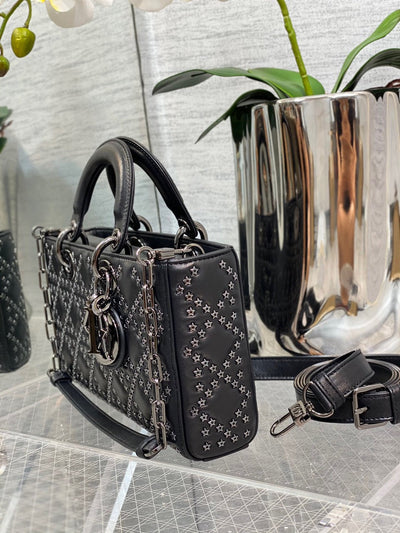 Di*r d-joy super premium black handbag with star studs 26cm - image 8