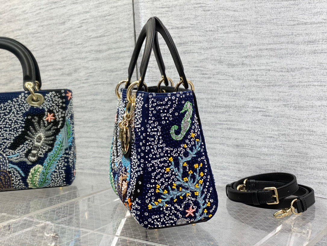 Di*r lady handbag with beaded pattern replica 11 high quality 24cm - image 4