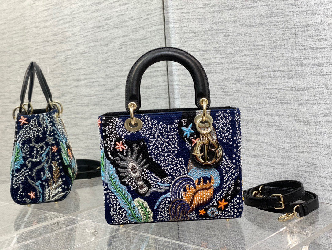 Di*r lady handbag with beaded pattern replica 11 high quality 24cm - image 5