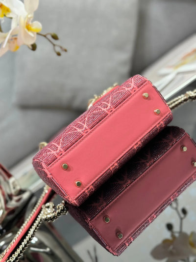 Di*r lady super pink handbag with beads 17x15x7cm - image 4