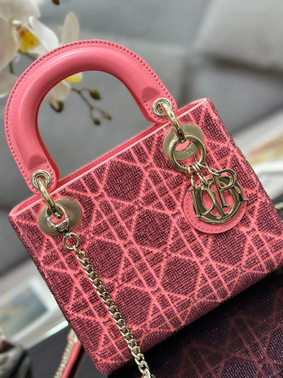 Di*r lady super pink handbag with beads 17x15x7cm - image 5