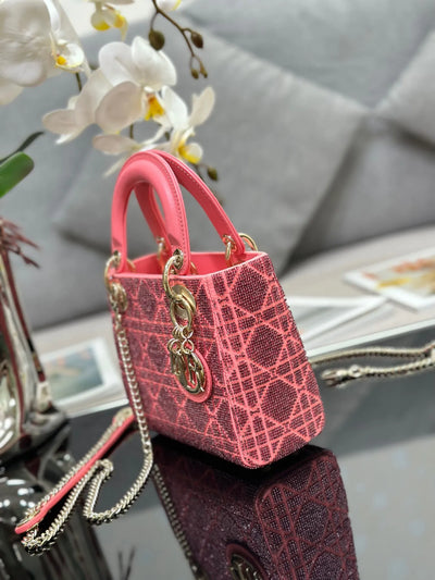 Di*r lady super pink handbag with beads 17x15x7cm - image 6