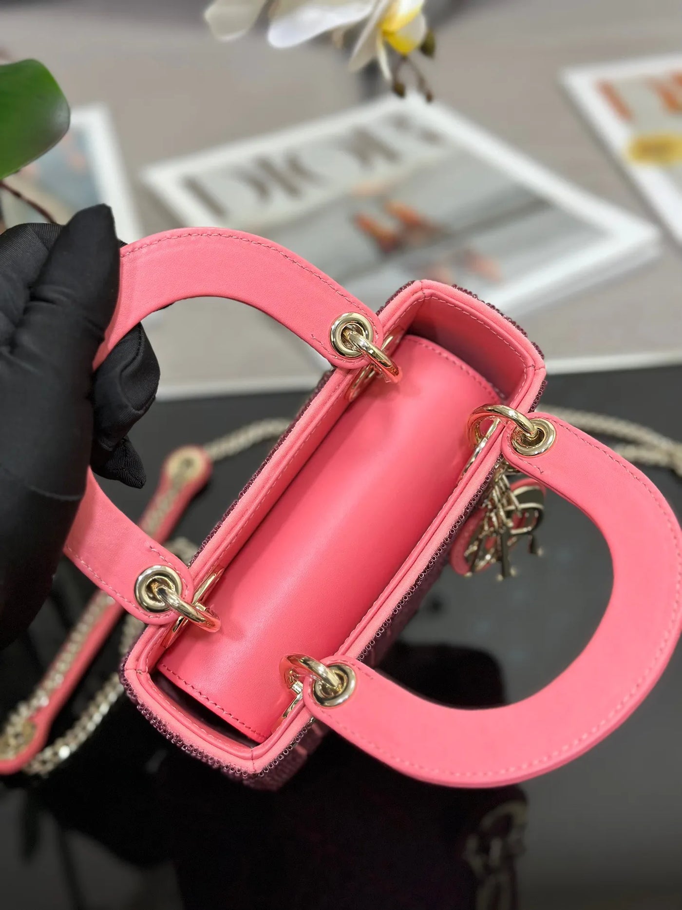 Di*r lady super pink handbag with beads 17x15x7cm - image 7