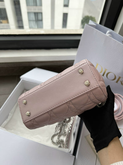 Di*r lady mini 3-pocket handbag rep 1:1 high-quality pink 17cm - image 3