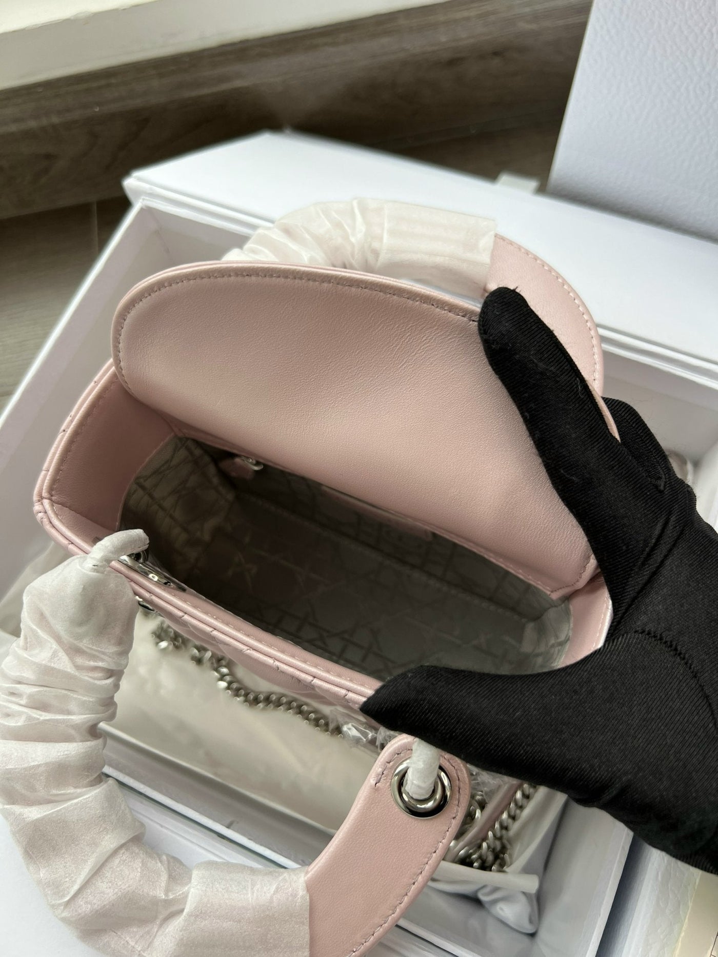 Di*r lady mini 3-pocket handbag rep 1:1 high-quality pink 17cm - image 4