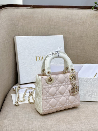 Di*r lady mini handbag for women pink cowhide like auth 18cm - image 2