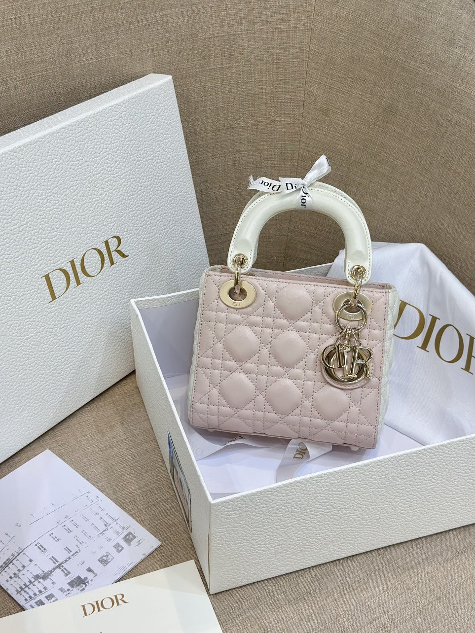 Di*r lady mini handbag for women pink cowhide like auth 18cm - image 3