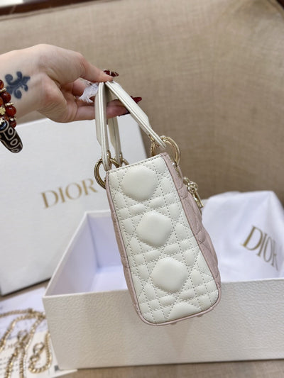 Di*r lady mini handbag for women pink cowhide like auth 18cm - image 5
