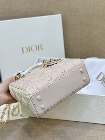 Di*r lady mini handbag for women pink cowhide like auth 18cm - image 8