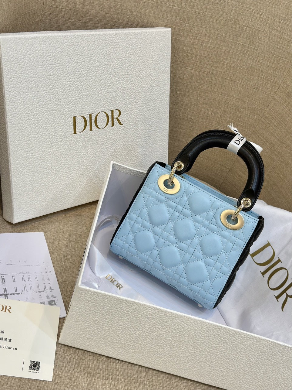 Di*r lady mini handbag for women ice blue super quality cowhide 18cm - image 3