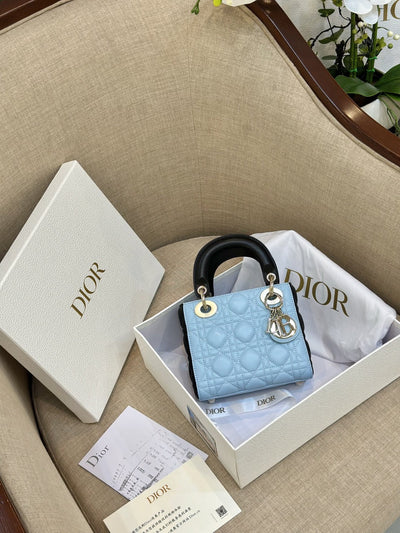 Di*r lady mini handbag for women ice blue super quality cowhide 18cm - image 5