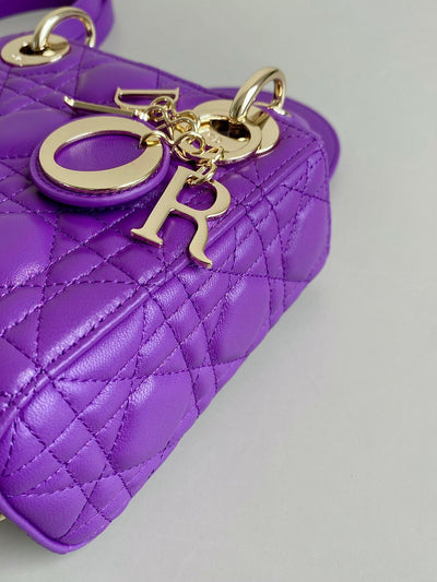 Di*r lady mini super quality women’s handbag purple cowhide 17cm - image 2